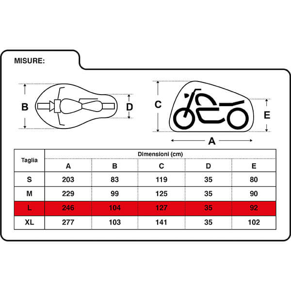 Telo moto misure taglia XL Topline 501040XL