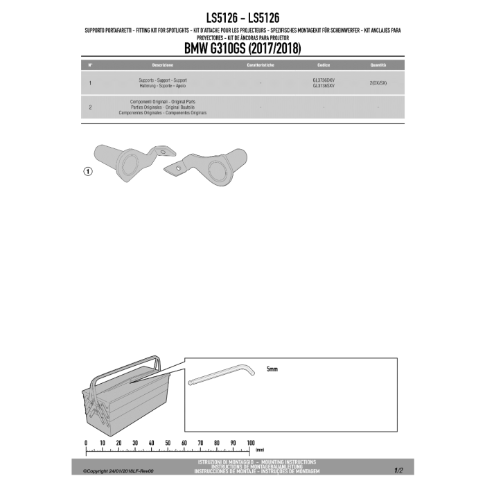 Montage-Kit Für GIVI S310/S320 Scheinwerfer An BMW R NINE T (2014–2016) – Artikelnummer LS5115