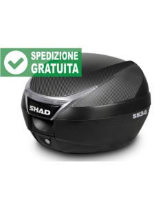 Bauletto dal 34 litri per scooter o moto Shad SH34 completo di chiusura press lock system e completamente impermeabile. La piastra di aggancio è inclusa nella fornitura.