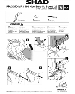 Shad V0MP41SC staffa per antifurto da manubrio Piaggio MP3 400 HPE EURO 5 / MP3 SPORT 400 EURO 5 / MP3 SPORT ADVANCE 500 EURO 5 - 22