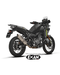 Exan XCF04-00-ORI terminale OV-Rally in acciaio inox satinato per la moto CFMoto 450MT dal 2025.