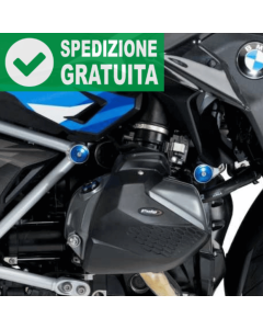 Coppia di paratestate Puig 21364N per la moto Bmw R1250GS. La copertura del motore è realizzata in polipropilene da 4 mm, un materiale ultraleggero e resistente in colorazione nero opaco.
