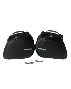 Borse laterali Bags & Bike Scrambler per la moto Guerrilla 450 con logo Guerrilla.
