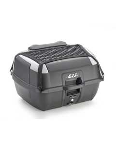 Bauletto monolock Givi B45+ nero da 45 litri con schienalino e rete porta oggetti.