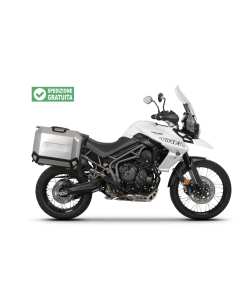 Coppia i valigie in alluminio Shad Terra sulla moto Triumph Tiger 800 con telaietti 4P System T0TG814P