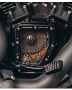 Trask TM-017BK cover CAM trasparente e alluminio nero per motori Twin Cam e M8