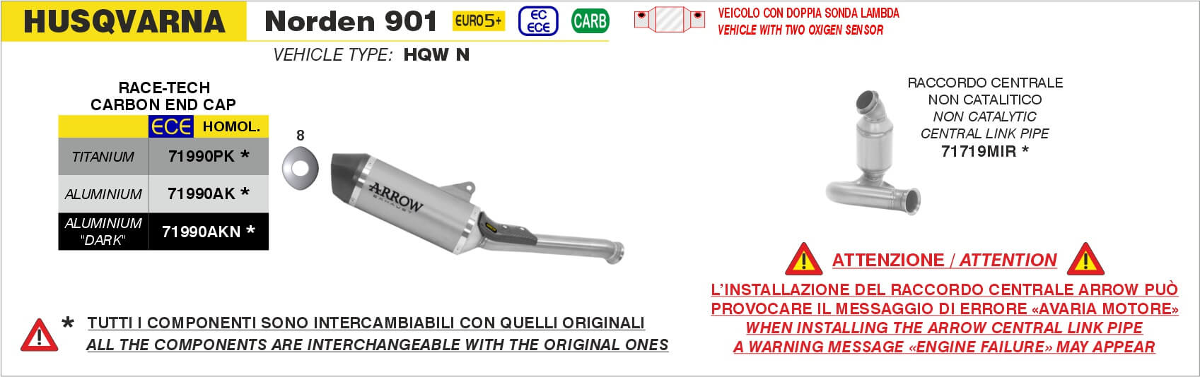 Terminale Race-Tech alluminio Dark con fondello carbonio Arrow 71990AKN.