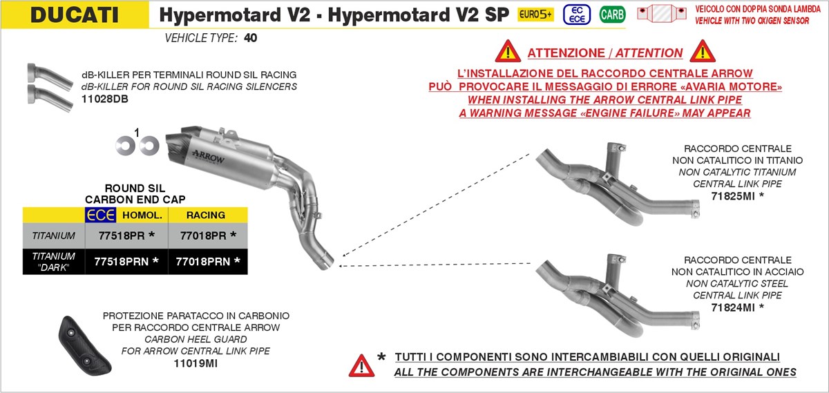 Raccordo centrale non catalizzato in titanio Arrow 71825MI.
