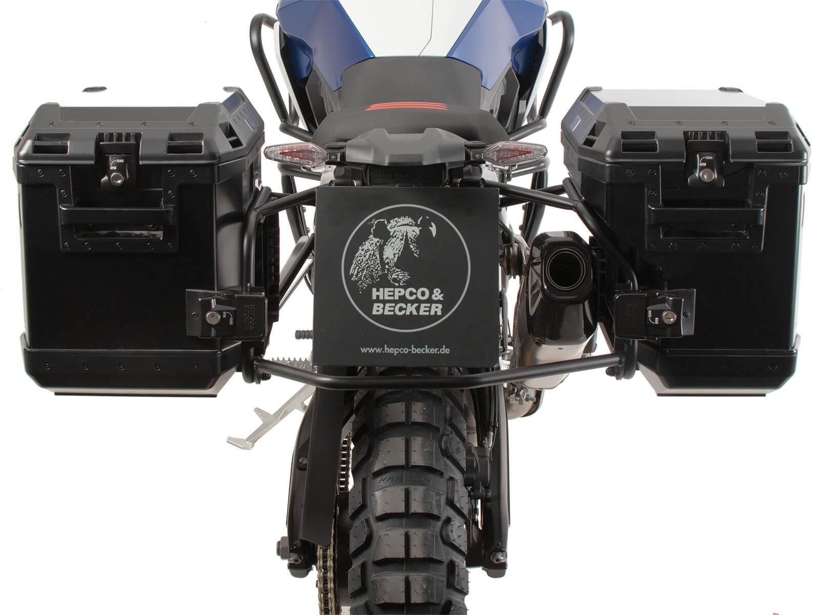 BMW F 900 GS coppia di valigie nere e telaietti Hepco 6516534 00 01-01-40. Valigie in alluminio nero e telaietti per BMW F 900 GS dal 2024.