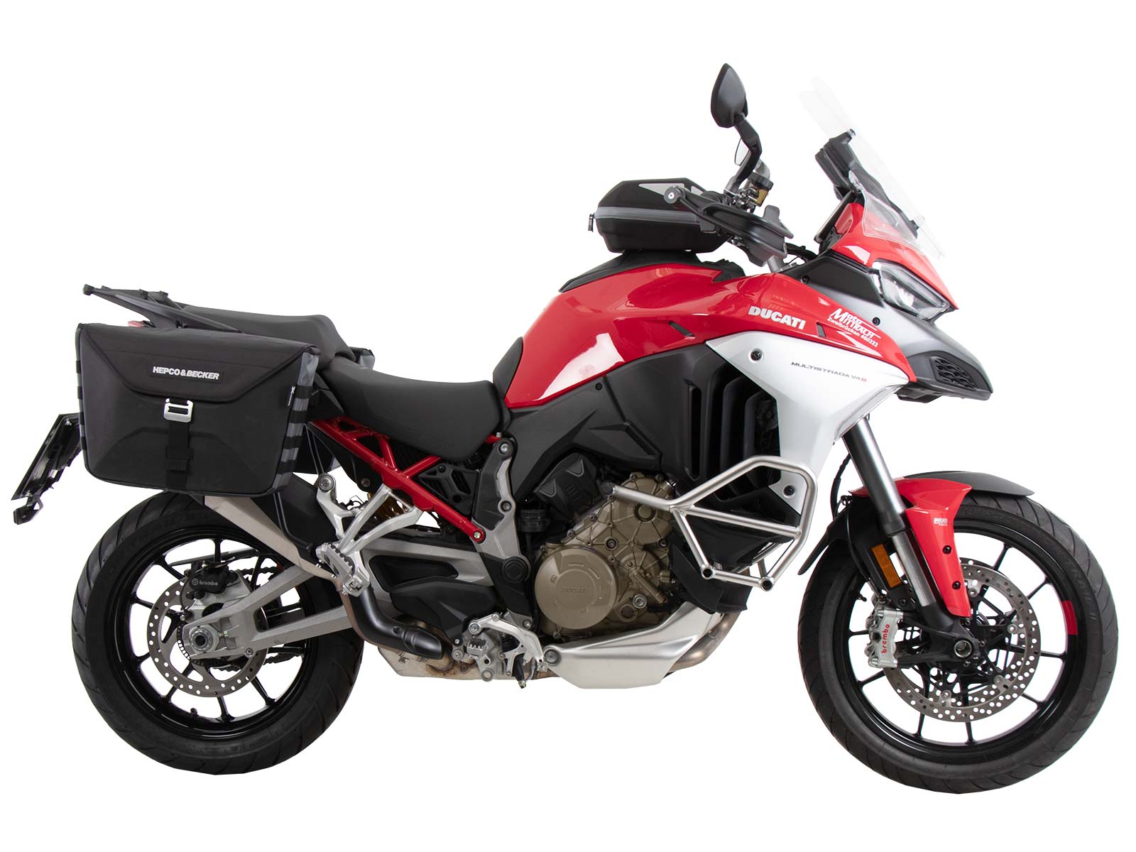 Hepco & Becker 6307680 00 01 coppia di telaietti C-Bow per la moto Multistrada Rally dal 2025. Borse laterali Hepco & Becker montate sulla moto Ducati Multistrada V4 dal 2025.