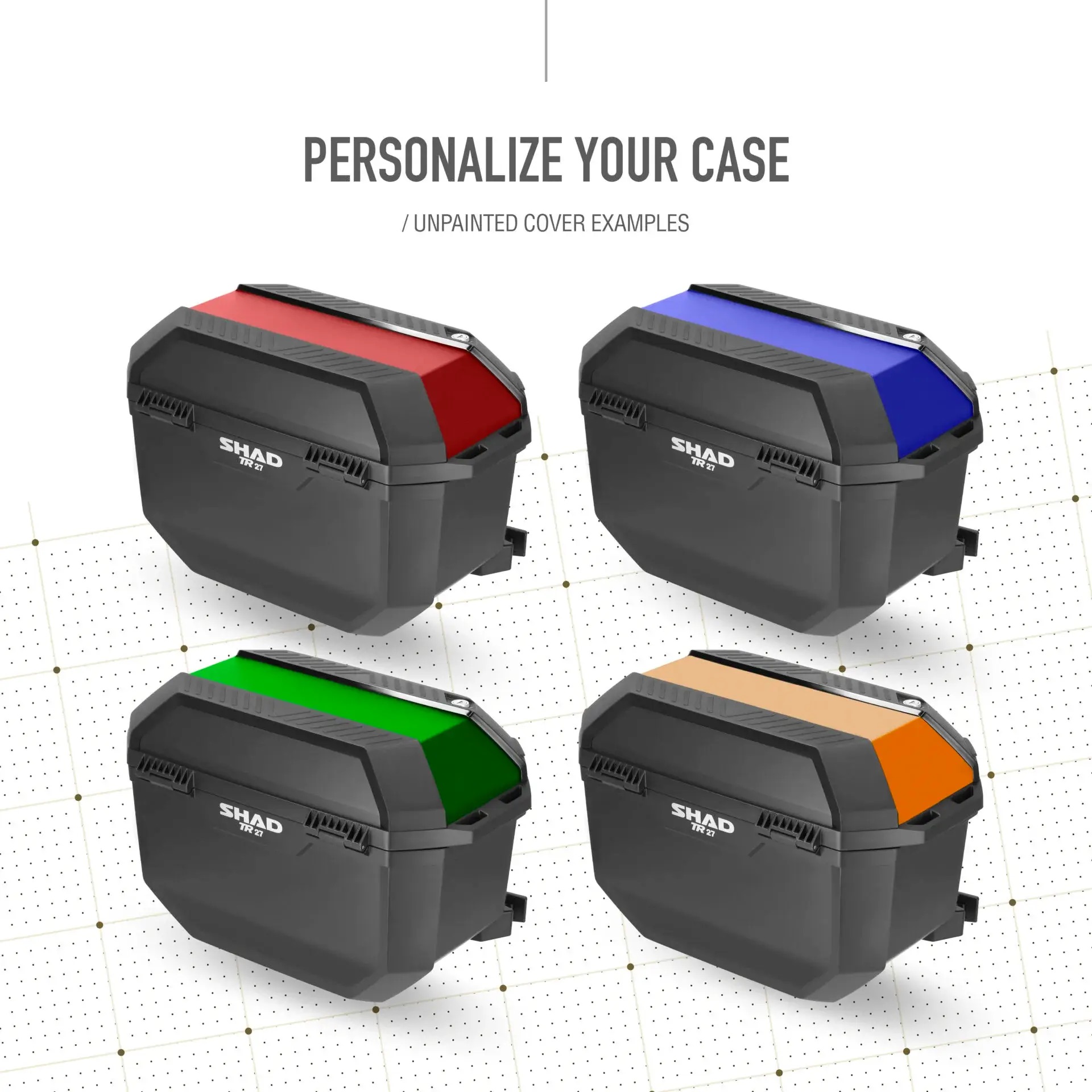 Cover verniciabili epr le valigie moto laterali TR27 di Shad D1TR27ER. Shad D1TR27ER cover neutre per valigie TR27-