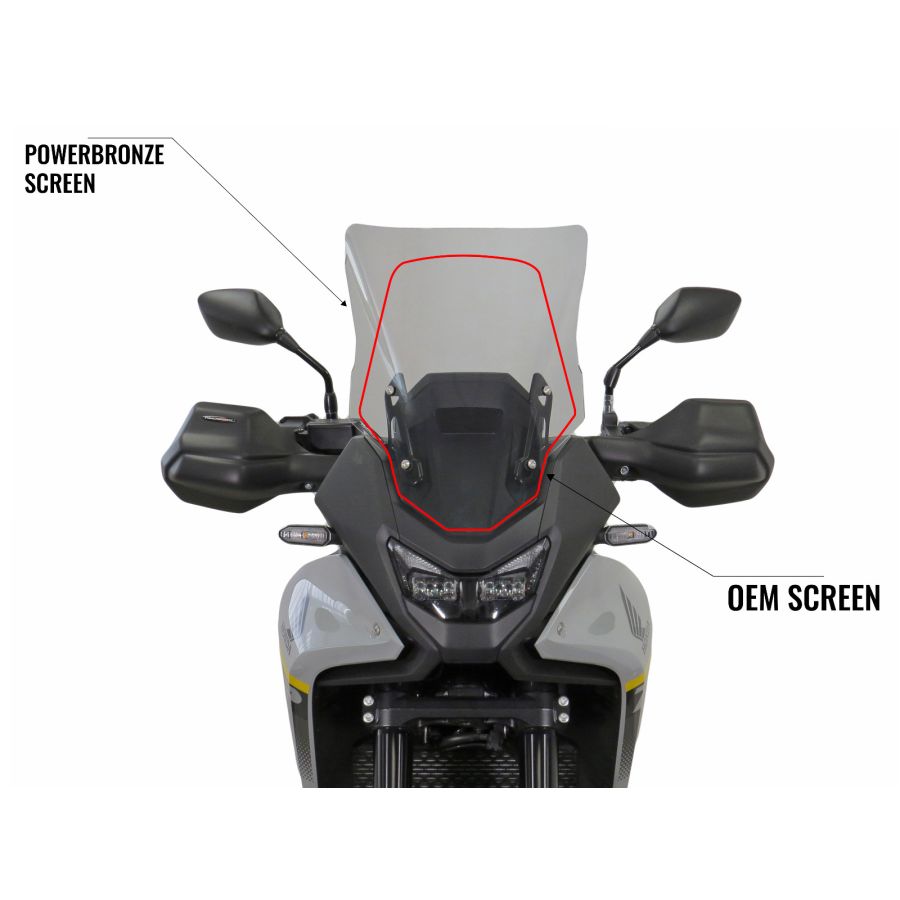Honda XL750 Transalp differenza misure cupolino originale e Powerbronze Touring. Cupolino Powerbronze Touring più alto 420-H205 per Honda XL750 Transalp dal 2025.