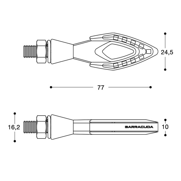 Dimensioni freccie moto led barracuda modello Freccia N1001/X.
