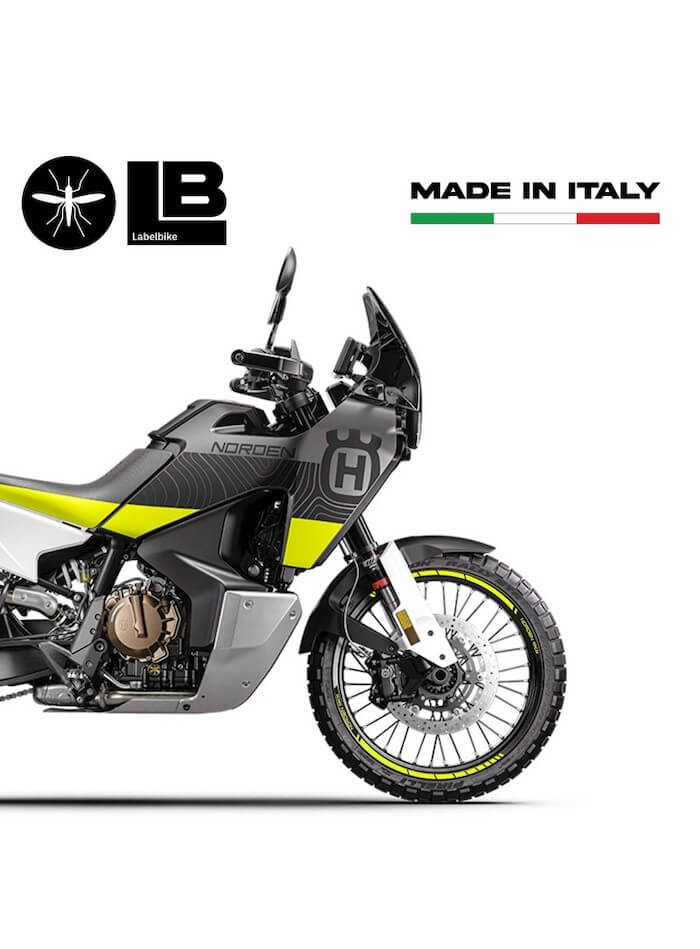 Moto Husqvarna Norden 901 adesivi cerchi giallo fluo