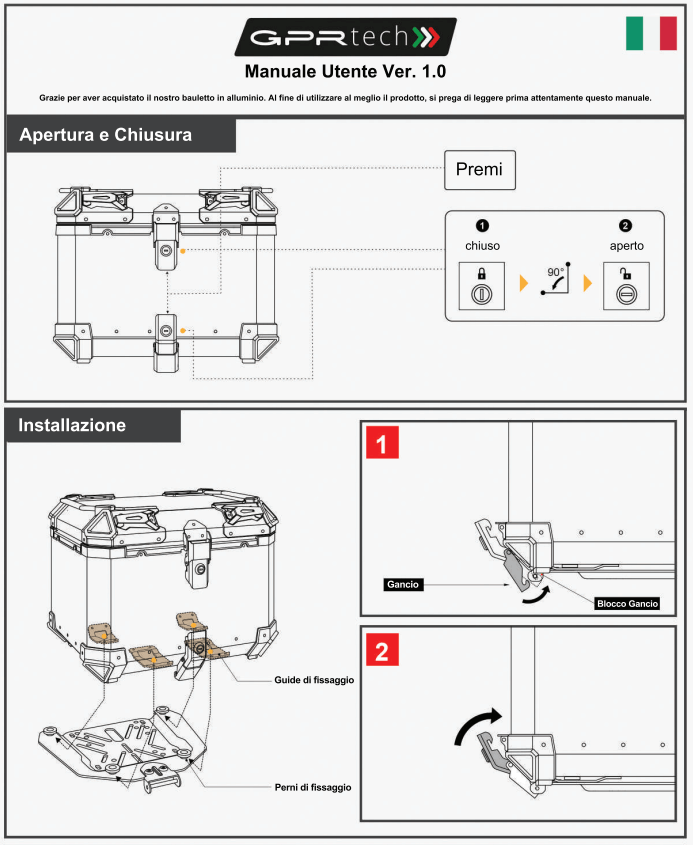 Istruzioni bauletto moto GPR Tech ALPI-TECH 55.