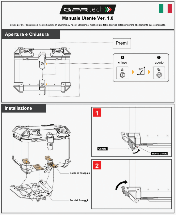Istruzioni montaggio bauletto moto GPR Tech 26 litri.