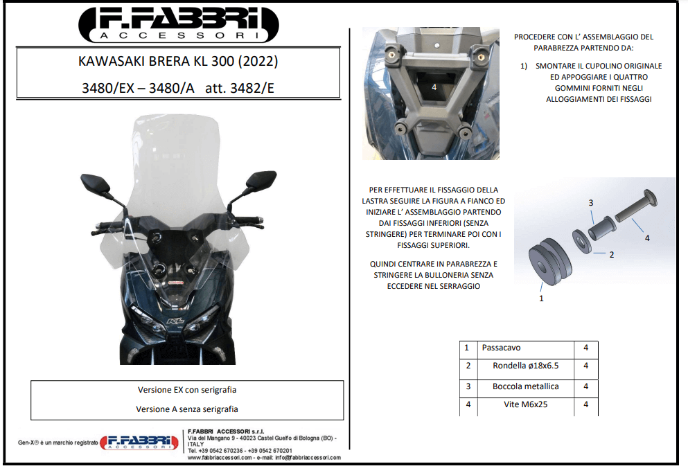 Fabbri 3480/E-X istruzioni montaggio parabrezza Brera XL 300