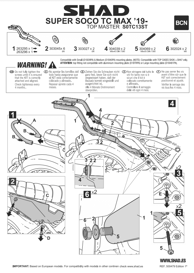 Shad S0TC13ST istruzioni per il montaggio del portapacchi