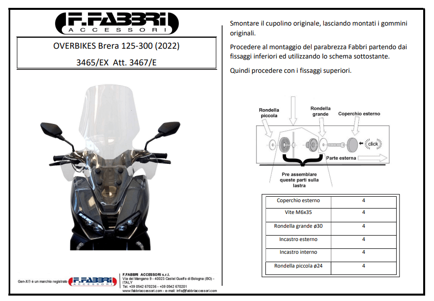 Istruzioni per  montagio del parabrezza Fabbri 3465/E-X