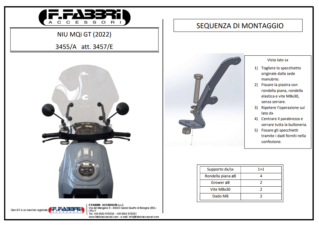 Istruzioni per il montaggio del parabrezza e attacchi Fabbri 3455/A