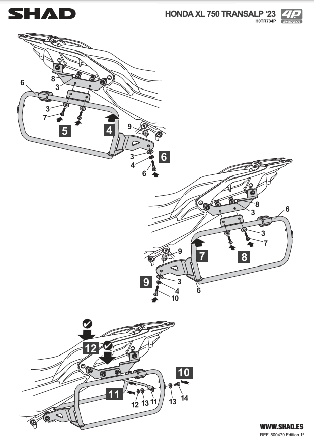 Honda XL750 Transalp istruzioni per il montaggio dei telaietti Shad 4P Sstem.