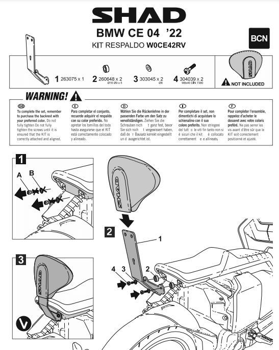 Istruzioni montaggio schienalino shad per BMW CE 04