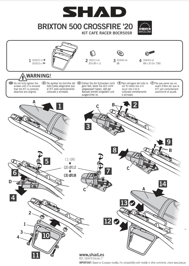 Istruzioni Shad B0CR50SR telaietti SR Brixton Crossfire