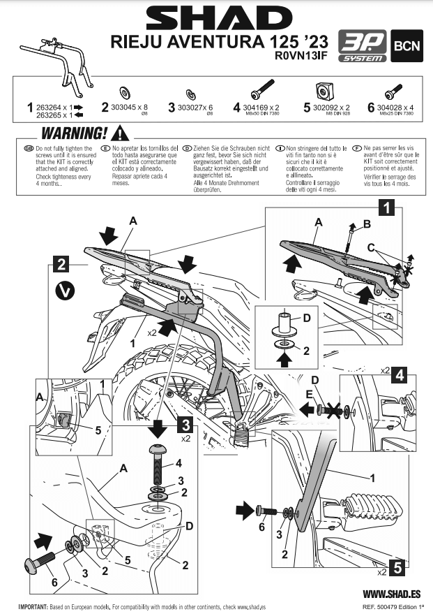 Istruzioni telaietti 3p system Shad R0VN13IF.