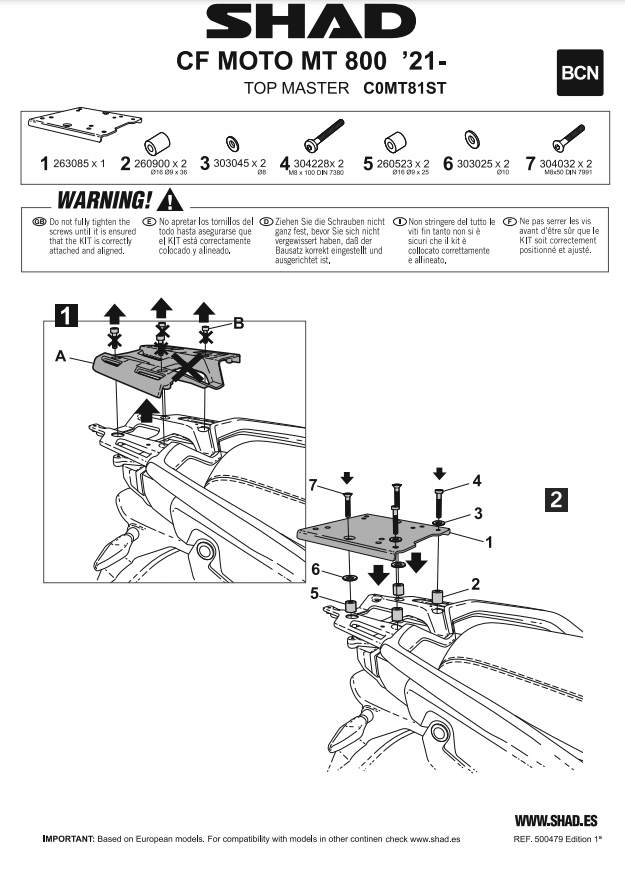 Shad C0MT81ST istruzioni per il montaggio del portapacchi