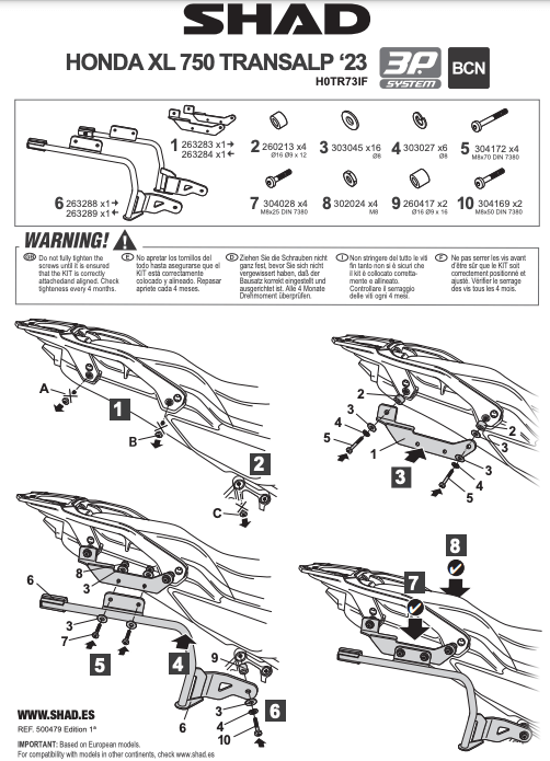 Shad h0tr73if istruzioni montaggio telaietti 3P System XL750 Transalp.
