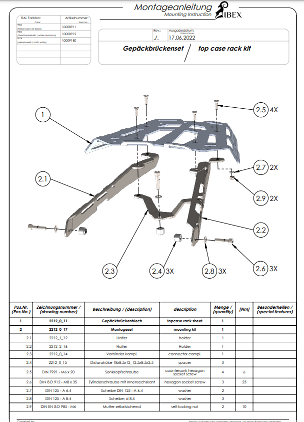 Istruzioni per il portapacchi zieger 10009225 per aprilia tuareg 660