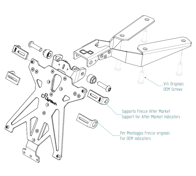 Schema tecnico portatarga regolabile Lightech per Moto Morini Seiemmezzo STR.