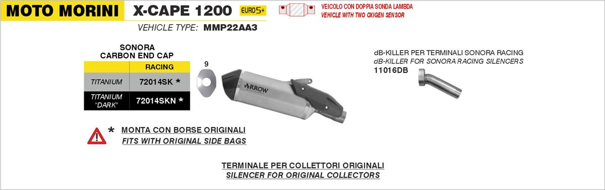 Moto Morini X-Cape 1200 schema collettori, terminali e db-killer Arrow.