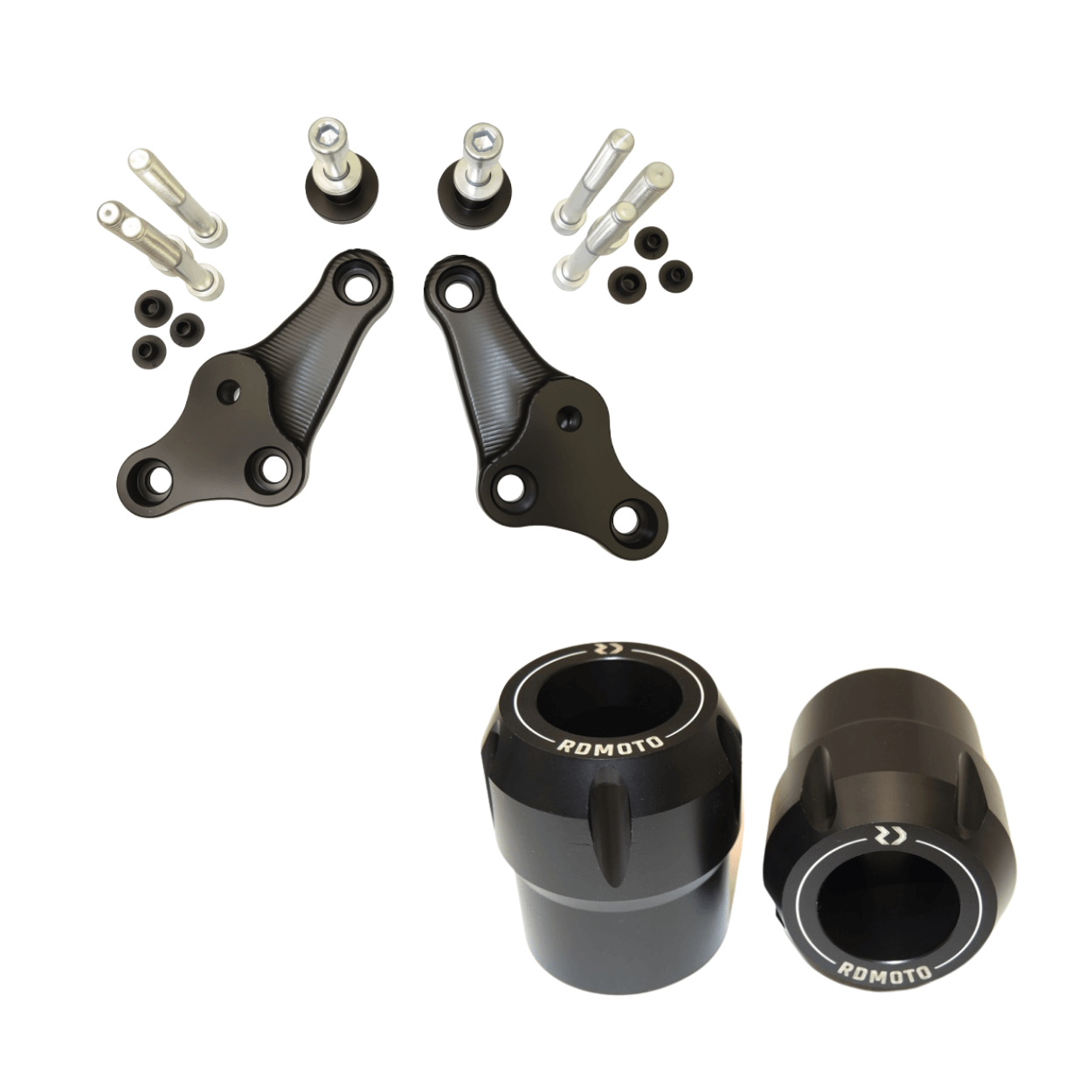 RD Moto Tamponi paratelaio H71N-PHK specifici per la moto Honda CB1000 Hornet SP. Coppia di tamponi paratelaio più staffe montaeggio RDMOTO H71N-PHK.