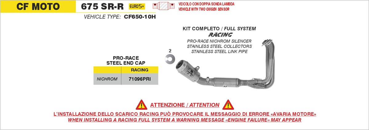 Arrow 71096PRI scarico Racing CF Moto 675 SR-R. CFMoto 675 SR-R 2025 scarico Arrow