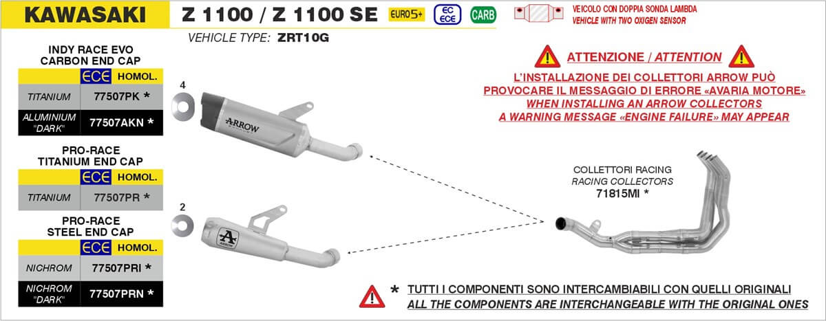 Arrow 77507AKN terminale Indy Race EVO alluminio "Dark" per Kawasaki Z 1100 / Z 1100 SE dal 2025.