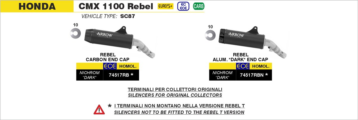 Arrow 74517RB kit terminale Rebel dal 2025 per la moto Honda CMX 1100 dal 2025. 