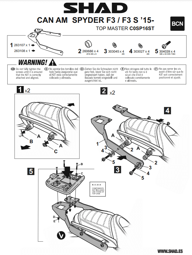 Shad C0SP16ST istruzioni per il montaggio del portapacchi su CAN AM Spider F3