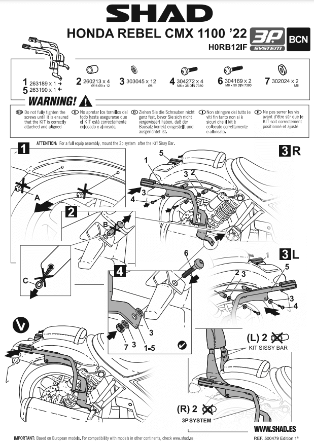 Shad H0RB12IF istruzioni montaggio telaietti Honda CMX 1100 Rebel
