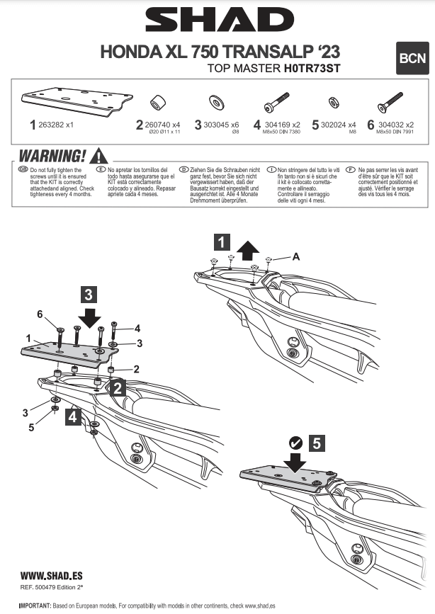 Shad H0TR73ST istruzioni per il montaggio del portapacchi.