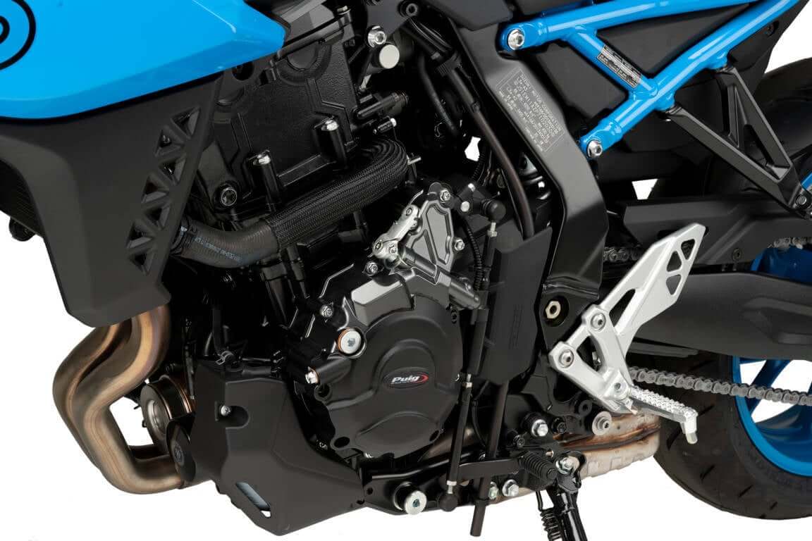 Protezioni carter motore Puig 21663N in polipropilene nero per la moto Suzuki GSX-8S dal 2023.