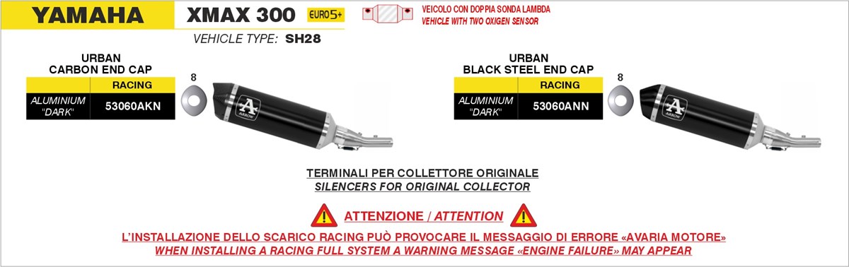 Terminali Arrow urban per lo scooter Yamaha X-MAX 300 dal 2025.