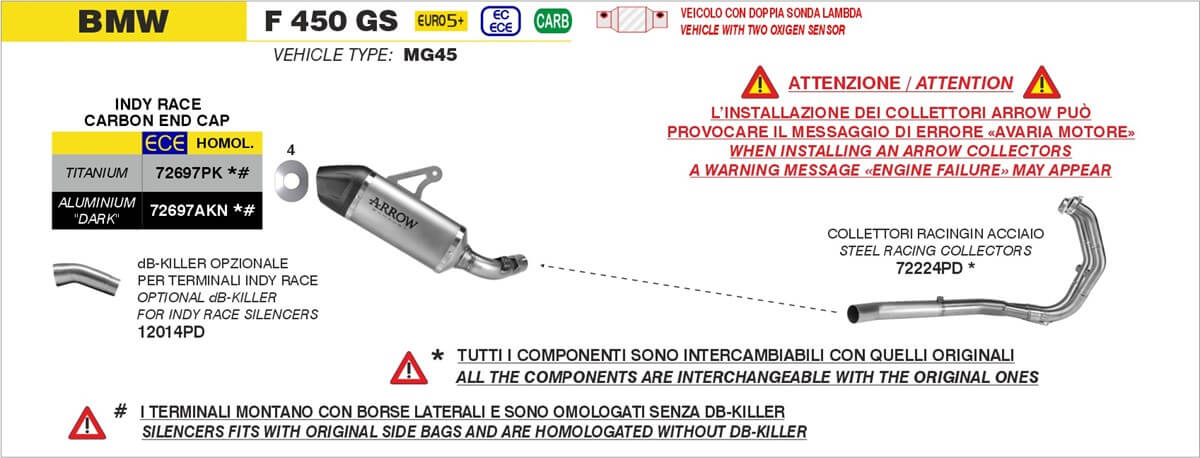 BMW F450GS terminali Arrow. Terminali, db-killer e collettori per BMW F 450 GS.
