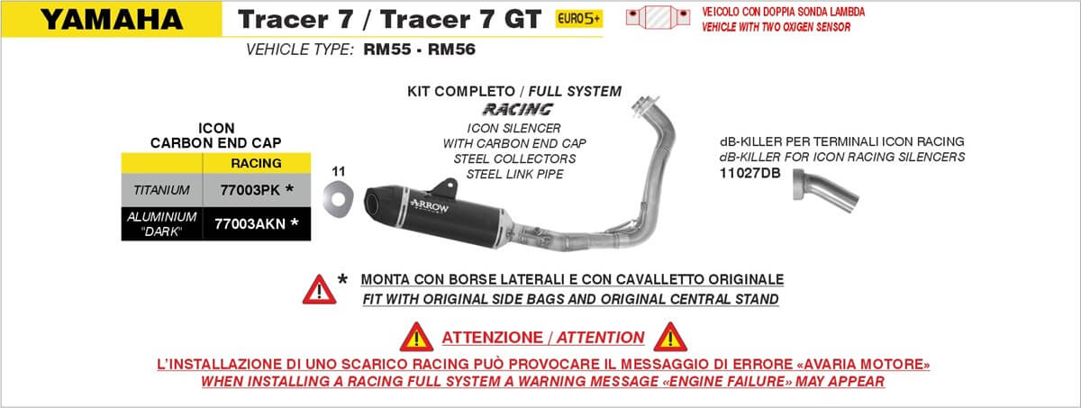 Kit completo racing Arrow 77003AKN per Yamaha Tracer 7 / Tracer 7 GT dal 2025.